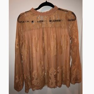 Lace high neck long sleeve top